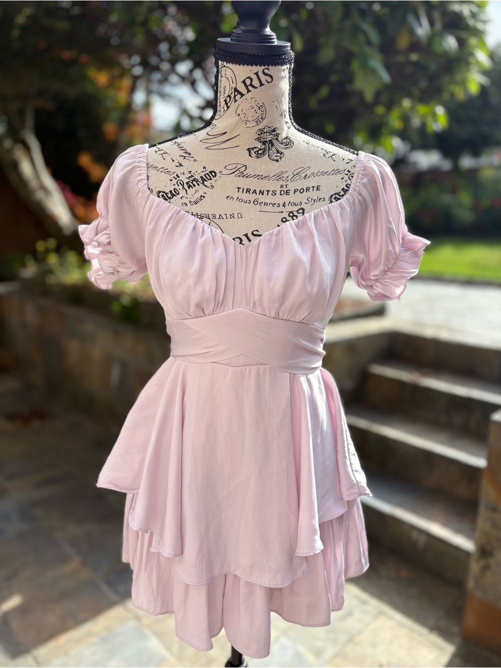 Saints + Secrets Light Pink Tiered Mini Ruffled Romper Dress